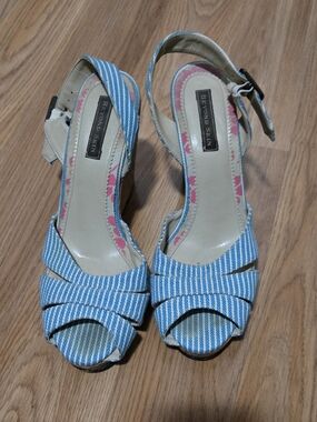 Blue Peep Toed Wedge Sandals 8.5